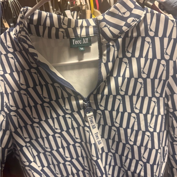 Fore All 1/4 zip Golf Top size M Bea Base Mock Indigo/White Fa Pattern - Picture 6 of 6